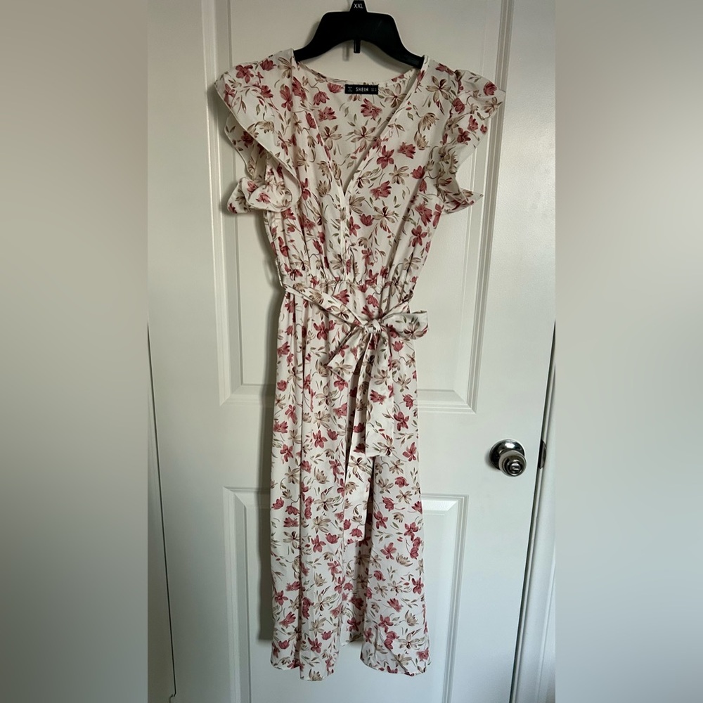 SHEIN White and Red Floral Maxi Dress